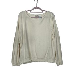 NWT Loft Ivory Cream Textured Elastic Waist & Wrists Casual Blouse Top Size XL
